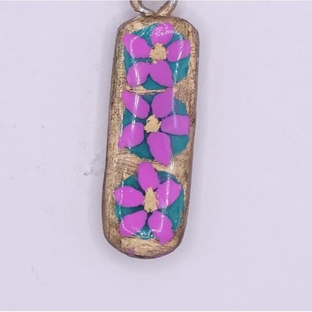 Pink Floral Polymer Clay Pendant‎ Necklace Boho Garden Art Jewelry Cottagecore - Picture 7 of 9